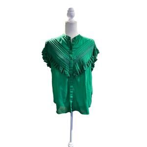 ESSENTIEL ANTWERP Ruffle Green Cap Sleeve Blouse in Sz EU 34/US 2